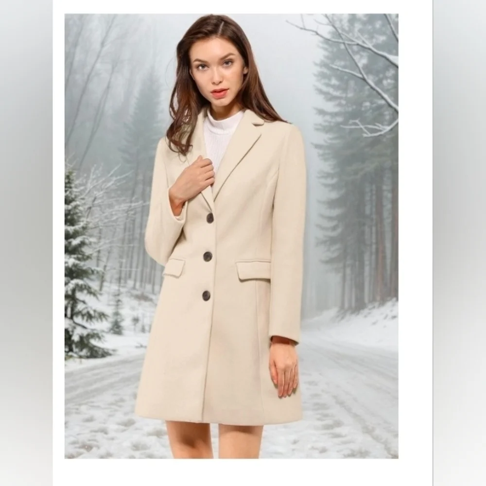 Allegra K Women Notched Lapel Single Breasted Outwear Winter Coat
